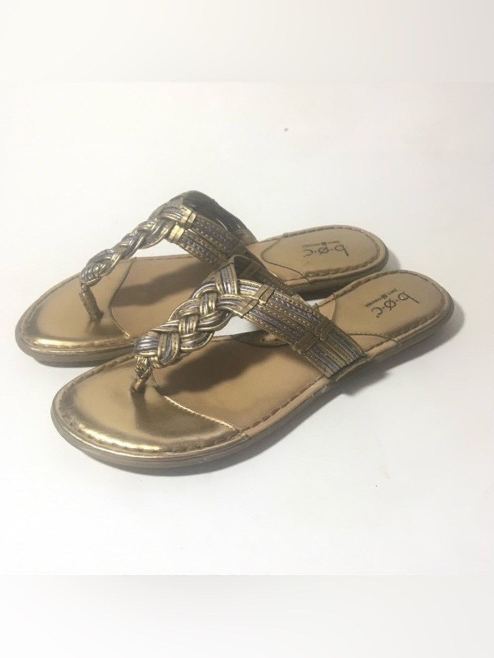 Born Concept Sandals B Ø C Silver Gold Color Woven Braided Flat Thong Womens 9